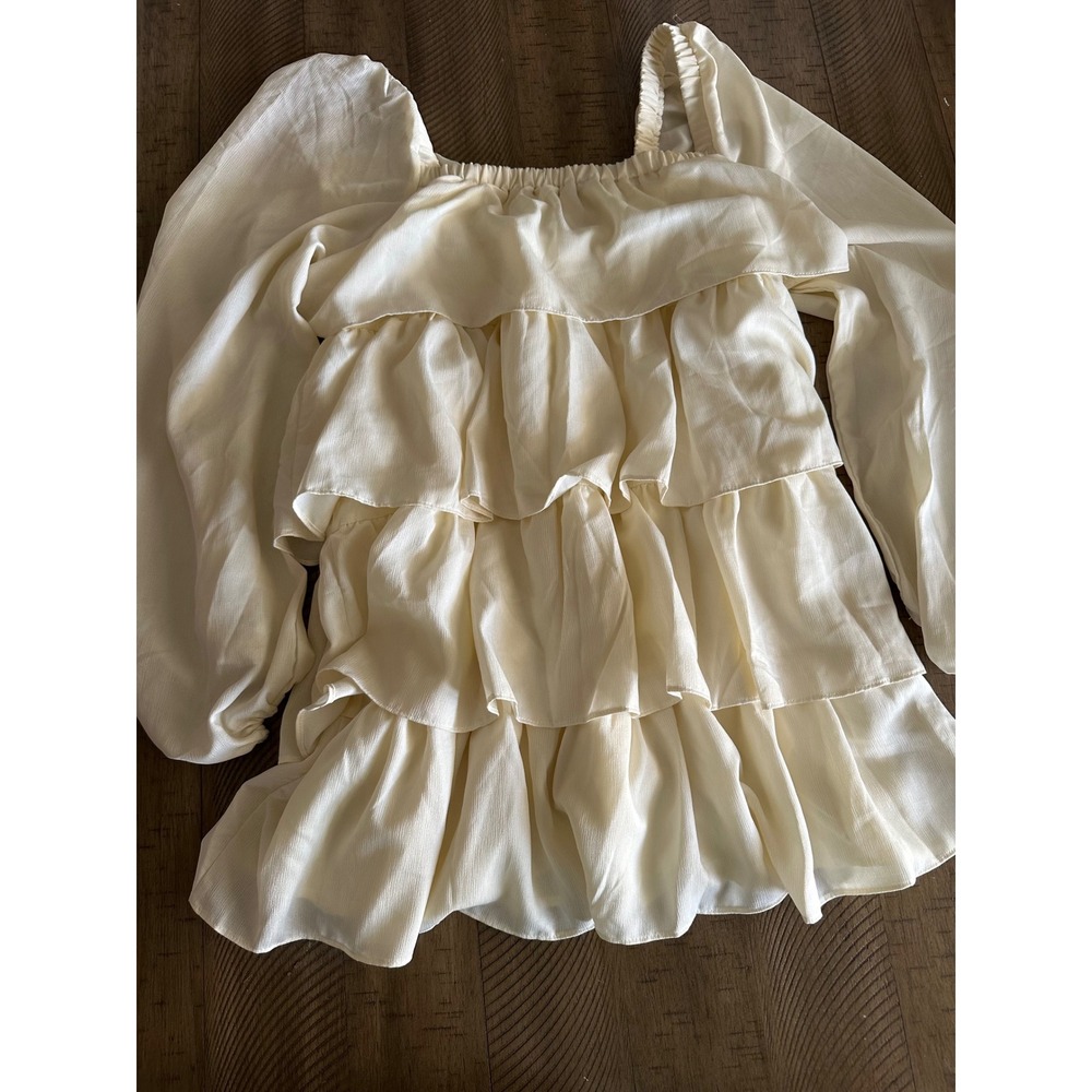 WeWoreWhat Ivory Tiered Ruffle Mini Dress Long Sleeve‎ Cottagecore Size M